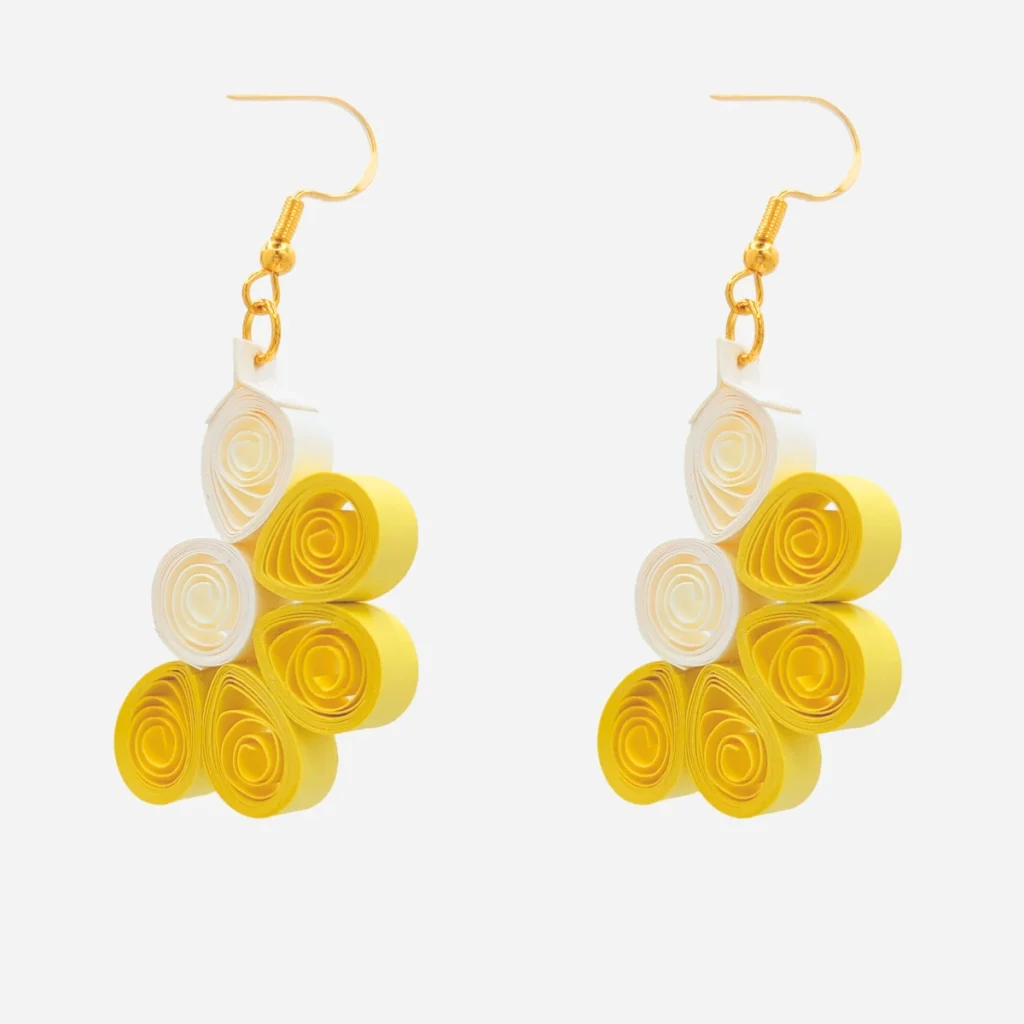 Orecchini Pendenti Gialli Artigianali Quilling Yellow Gems Fatti a Mano coppia