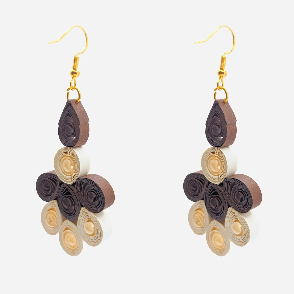 Orecchini Artigianali Quilling Panna e Marroni Classic Dices Fatti a Mano