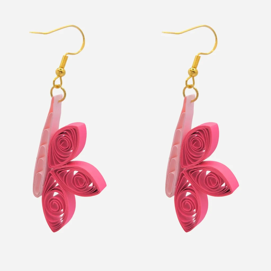 Artigianali Orecchini Pendenti Rosa Quilling Libellule Rosa Fatti a Mano Animali Coppia