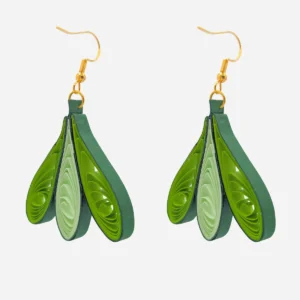 Orecchini Artigianali Pendenti Quilling Verdi Green Leaf Fatti a Mano di Carta Coppia